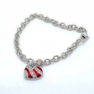 Swarovski Authentic Signed Crystal American Flag Charm Bracelet